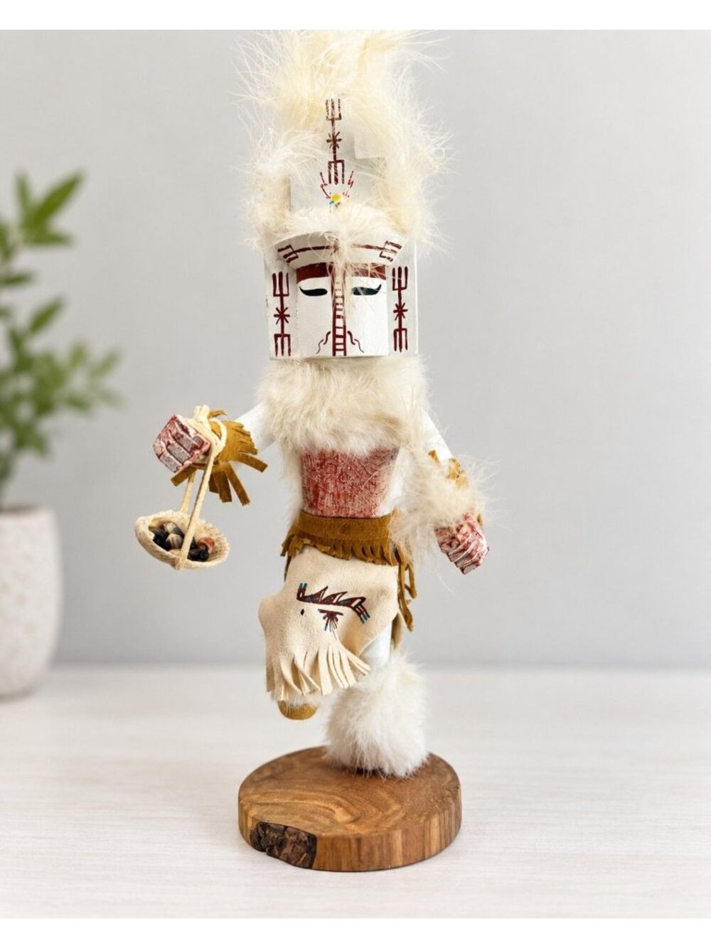 White Cloud Navajo Kachina Doll MW Begay 15" Dine Signed Corn Basket w/Tag